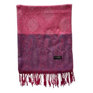 Pink Purple Paisley Floral Print 100% Pashmina Wrap Scarf with Fringe